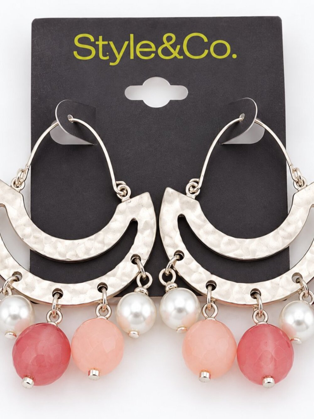 Style & Co Silver Tone Pink Beaded Chandelier Earrings